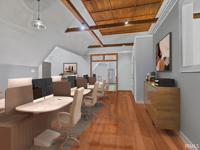 home office featuring wood-type flooring and baseboards