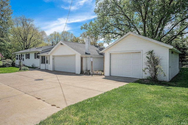 13840 Day Rd, Mishawaka, IN 46545 - ranch-style house featuring a front lawn and a chimney