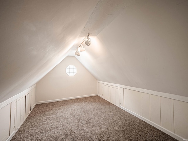 bonus room featuring vaulted ceiling and carpet