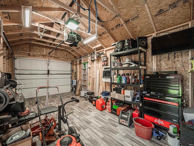 garage with a garage door opener