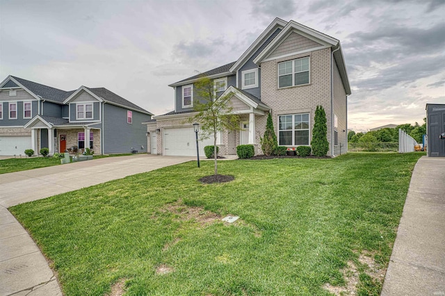 5783 Brookstone Dr, Newburgh, IN 47630 - craftsman-style home with concrete driveway, an attached garage, a front yard, and brick siding