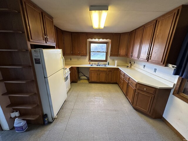 15850-2 Witt Rd, Shoals, IN 47581 - kitchen featuring white appliances, open shelves, light floors, and light countertops
