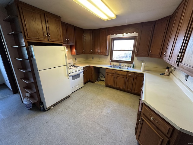 15850-2 Witt Rd, Shoals, IN 47581 - kitchen with white appliances, a sink, light floors, light countertops, and open shelves