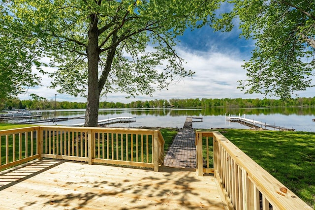 5363 W Warren Ave, Silver Lake, IN 46982 - wooden terrace with a boat dock and a water view