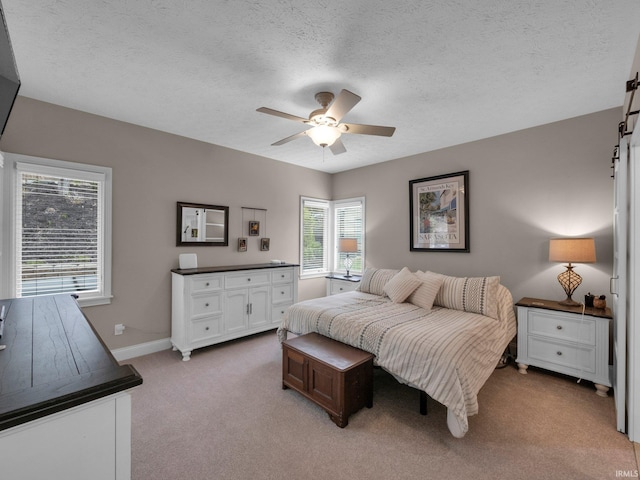 1745 Mill Pond Ln, Lafayette, IN 47905 - bedroom with light carpet, multiple windows, a textured ceiling, baseboards, and a ceiling fan
