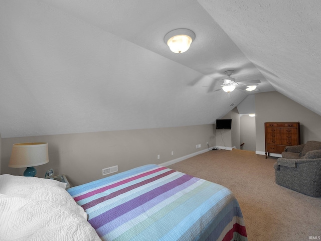 1745 Mill Pond Ln, Lafayette, IN 47905 - carpeted bedroom featuring lofted ceiling, baseboards, ceiling fan, and a textured ceiling