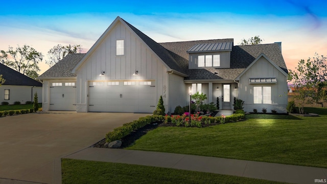 874 Cascata Trl, Huntertown, IN 46748 - modern farmhouse with board and batten siding, driveway, a lawn, and roof with shingles