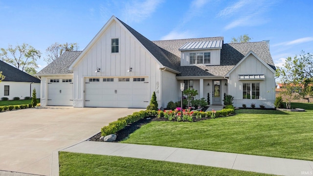 874 Cascata Trl, Huntertown, IN 46748 - modern farmhouse style home with board and batten siding, driveway, a front yard, roof with shingles, and a garage