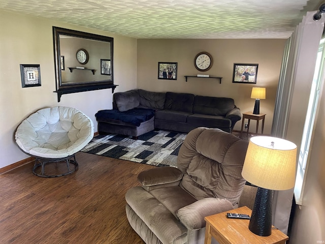 4227 S 0th Rd, Berne, IN 46711 - living area with wood finished floors, a textured ceiling, and baseboards