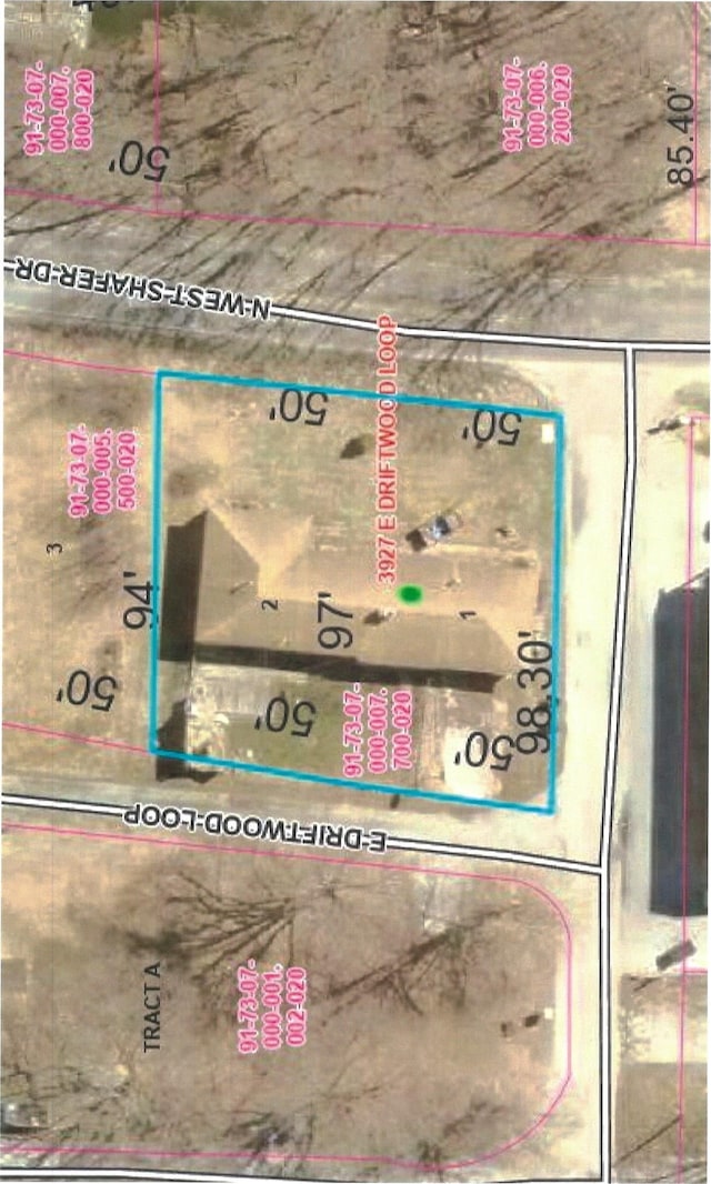 3927 E Driftwood Loop, Monticello, IN 47960 - aerial overview of property's location featuring property boundaries highlighted