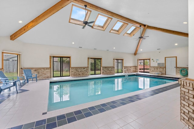 15 Saint Emily Dr, Huntington, IN 46750 - indoor pool with a ceiling fan and a skylight
