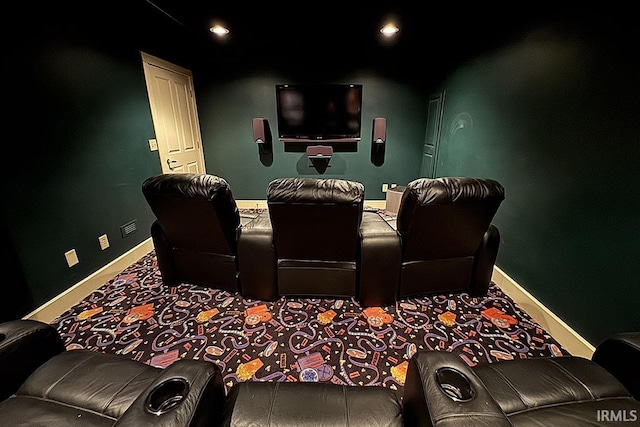 home theater featuring baseboards and recessed lighting