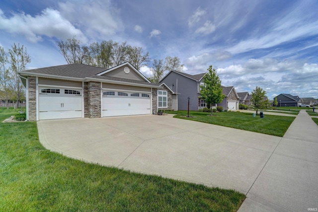 1592 Breckenridge Pass, Fort Wayne, IN 46845 - view of front of home featuring driveway, a front lawn, stone siding, and an attached garage