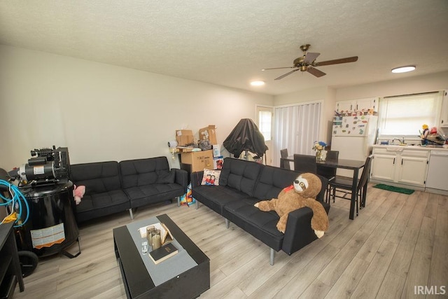 1831/1833 S Maxwell St, Bloomington, IN 47401 - living room featuring ceiling fan, light wood-type flooring, and a textured ceiling