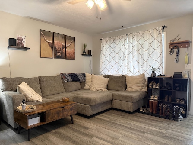 2823 Hillside Dr, Bedford, IN 47421 - living area featuring ceiling fan and wood finished floors