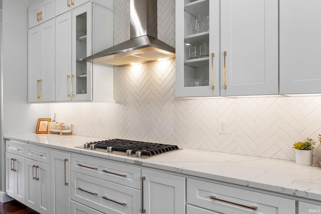 8086 Shepardson Creek Dr, Lafayette, IN 47905 - kitchen featuring wall chimney range hood, stainless steel gas cooktop, and backsplash