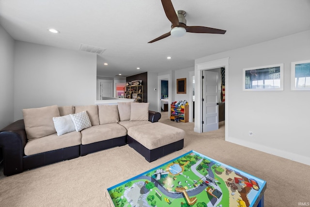 8086 Shepardson Creek Dr, Lafayette, IN 47905 - carpeted living area featuring a ceiling fan, recessed lighting, and baseboards