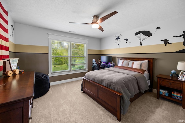 8086 Shepardson Creek Dr, Lafayette, IN 47905 - bedroom with light colored carpet, baseboards, a textured ceiling, and a ceiling fan