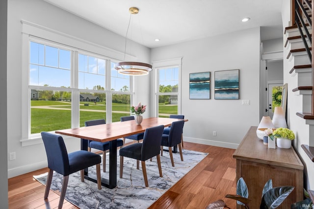 8086 Shepardson Creek Dr, Lafayette, IN 47905 - dining room with a chandelier, baseboards, recessed lighting, and light wood-style flooring