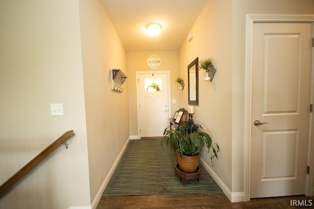 3417 S Tulip Ave, Bloomington, IN 47403 - doorway to outside with baseboards and wood finished floors