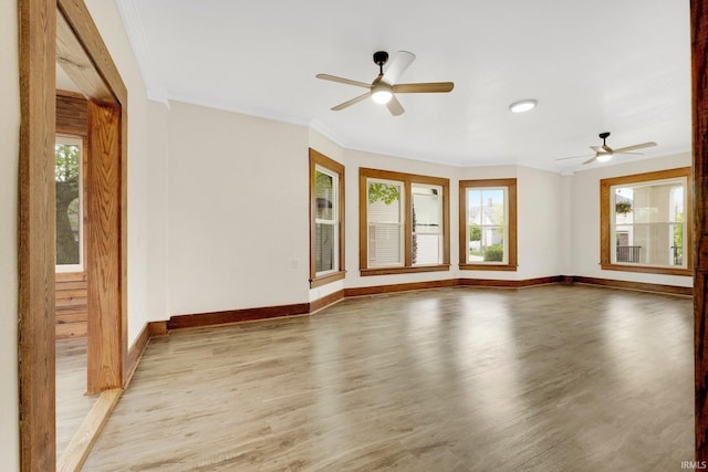 3910 E Bellefontaine Rd, Hamilton, IN 46742 - unfurnished room with plenty of natural light, baseboards, ceiling fan, light wood finished floors, and crown molding