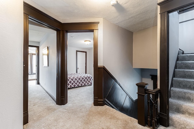 1026 N Michigan St, South Bend, IN 46617 - staircase with carpet floors, wainscoting, and a textured ceiling