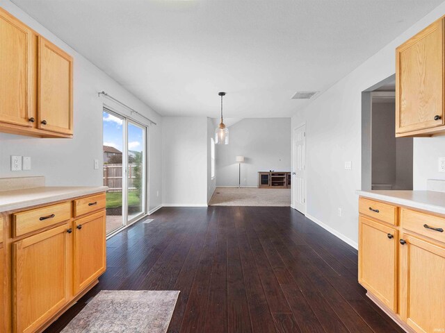 11515 Ballycastle Pl, Fort Wayne, IN 46818 - kitchen featuring light countertops, dark wood-style floors, and light brown cabinetry