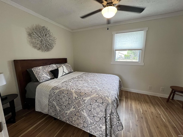 18065 Buzzard Roost Rd, Magnet, IN 47520 - bedroom with wood finished floors, baseboards, crown molding, a textured ceiling, and ceiling fan