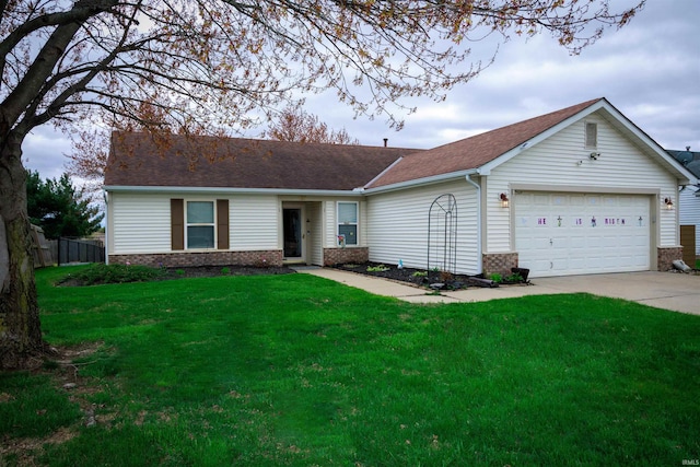 single story home featuring brick siding, an attached garage, and concrete driveway