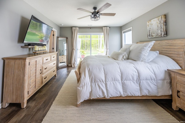 13865 Escondida Cv, Fort Wayne, IN 46845 - bedroom with access to exterior, dark wood-style floors, and a ceiling fan