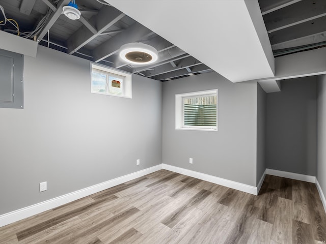 541 S Kelsey Ave, Evansville, IN 47714 - below grade area featuring wood finished floors, baseboards, and electric panel