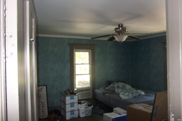bedroom featuring cooling unit and ceiling fan