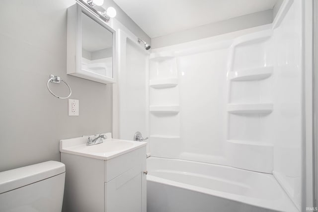 full bath featuring toilet, shower / tub combination, and vanity