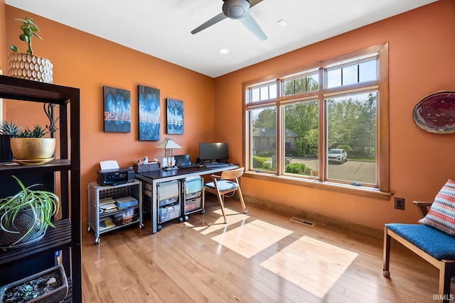 3622 Glenridge Ln, West Lafayette, IN 47906 - office space featuring ceiling fan, hardwood / wood-style flooring, baseboards, and recessed lighting