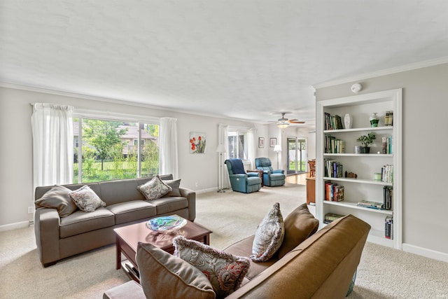 625 Cumberland Ave, West Lafayette, IN 47906 - carpeted living area featuring ornamental molding, baseboards, and a ceiling fan