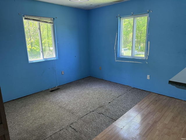 spare room with plenty of natural light and wood finished floors