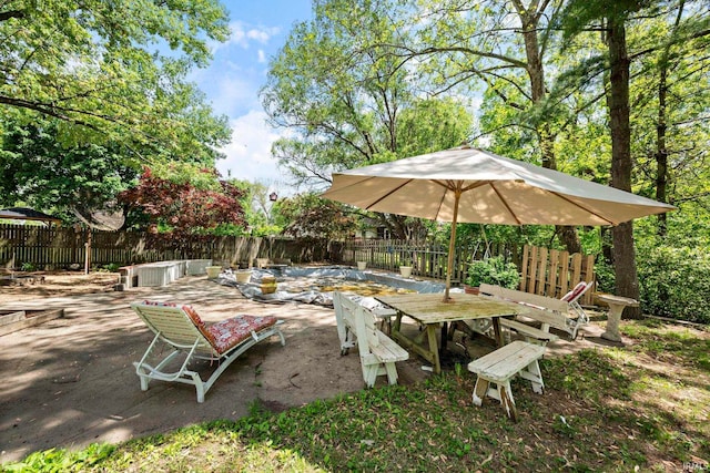 view of patio / terrace featuring a fenced backyard and outdoor dining space