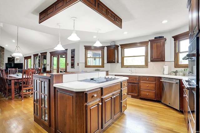 5571 Poff Rd, Martinsville, IN 46151 - kitchen with black electric cooktop, dishwasher, light wood-type flooring, a kitchen island, and recessed lighting