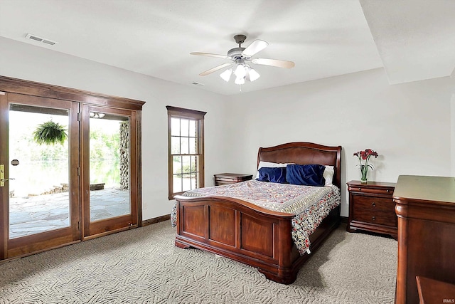 5571 Poff Rd, Martinsville, IN 46151 - bedroom with access to exterior, light colored carpet, baseboards, and ceiling fan