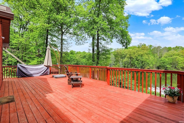 5571 Poff Rd, Martinsville, IN 46151 - wooden terrace with a forest view