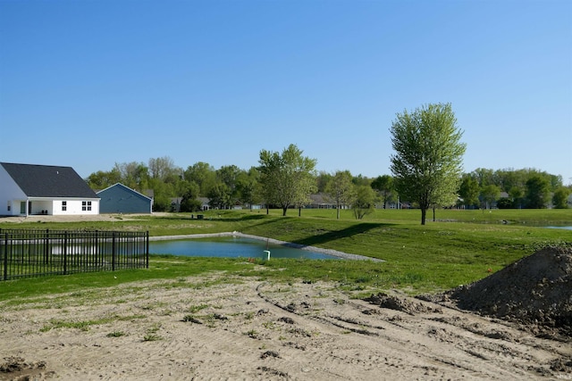 view of yard with a water view