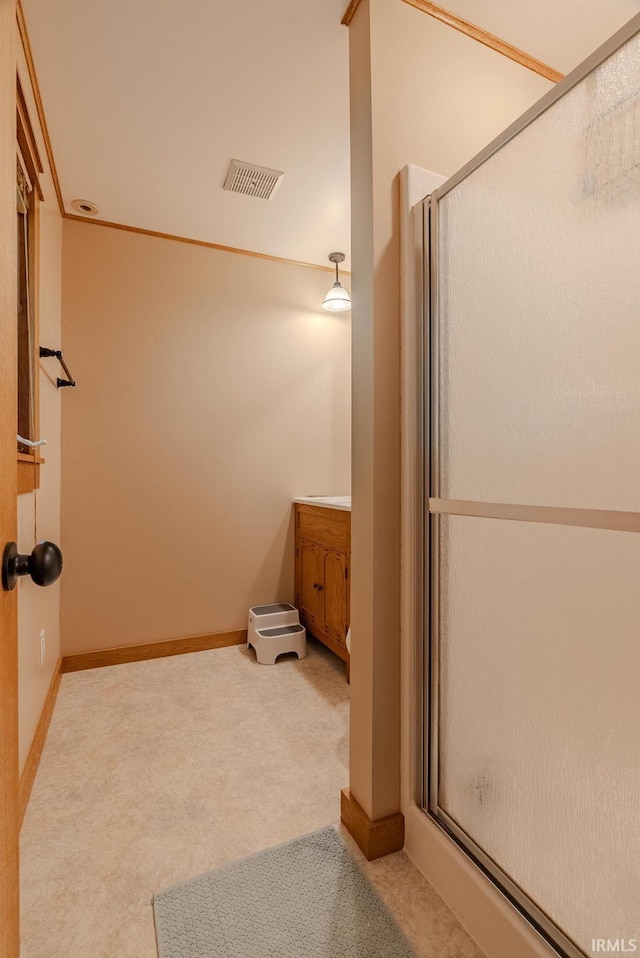 1918 Mckibben St, Wabash, IN 46992 - full bathroom with a stall shower, vanity, and baseboards