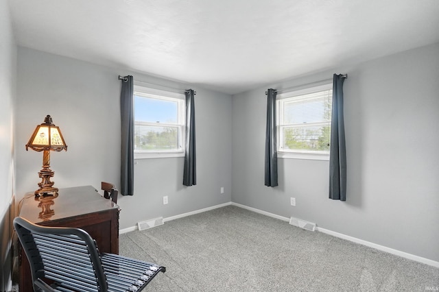 unfurnished office featuring carpet floors and baseboards