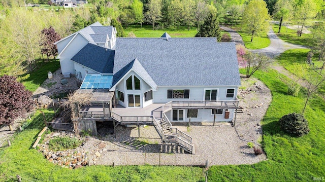 5006 Vandolah Rd, Leo, IN 46765 - rear view of house with stairs, a wooden deck, and roof with shingles