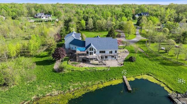 5006 Vandolah Rd, Leo, IN 46765 - aerial view of property and surrounding area featuring a forest and a nearby body of water