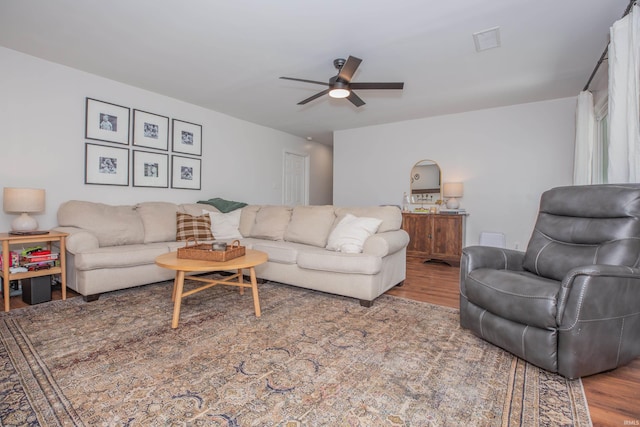 4100 Triple Crown Dr, Newburgh, IN 47630 - living room with a ceiling fan and wood finished floors