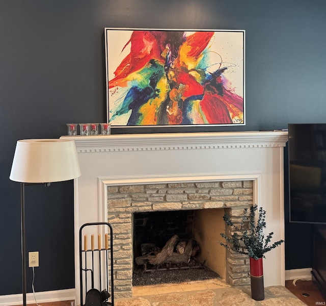 detailed view of a fireplace