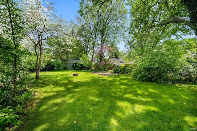 1602 Cedar St, South Bend, IN 46617 - view of green lawn with an outdoor fire pit