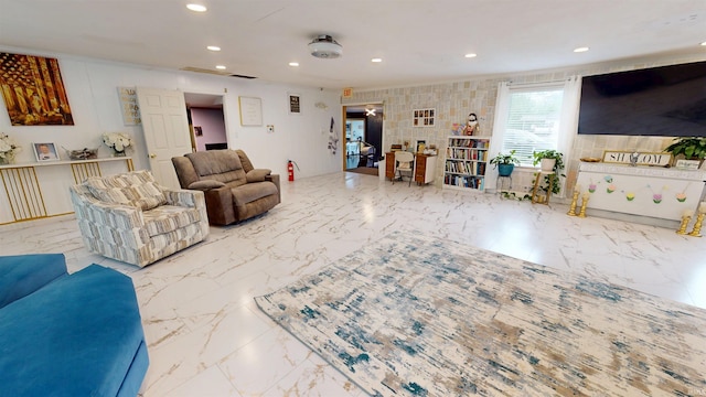 1804 W 11th St, Marion, IN 46953 - living room featuring marble finish floors and recessed lighting