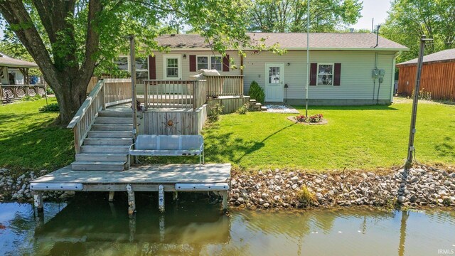 4184 Walker Ln, Unionville, IN 47468 - back of house with a yard and a deck with water view